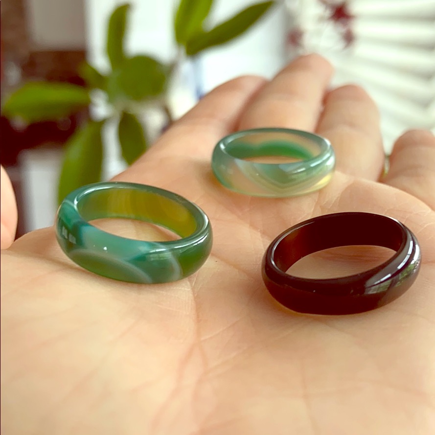 Forest Moss Agate Ring Set